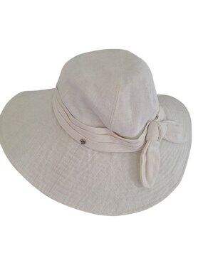 Flora Bella Womens Ivory Wide-Brim Hat Metal Detail Linen Blend Adjustable
